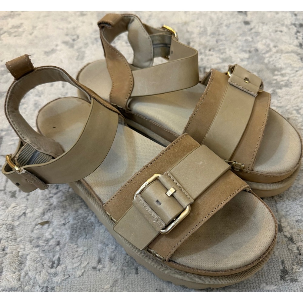 UGG Goldenstar Heritage Braid Platform Sandals Driftwood Tan 1167392 Womens 9.5